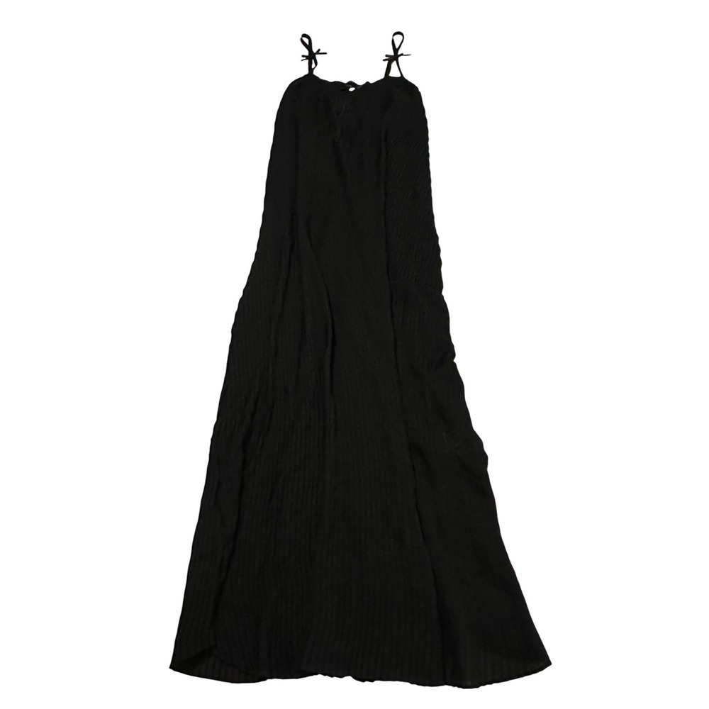Amoureuse Black Pleated Maxi Nightgown Lace Trim Pearl Detail Size M